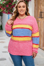 Pink Striped Knit Sweater Long Sleeve Pullover for Women Sweater Pullovers