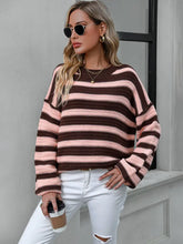 Pink Striped Sweater with Long Sleeve Length Machine Washable Acrylic Sweater Pullovers