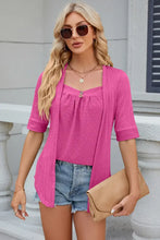 Pink Textured Ruched Top for Women with Medium Sleeve Length Woman T Shirts