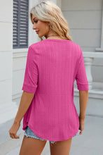 Pink Textured Ruched Top for Women with Medium Sleeve Length Woman T Shirts
