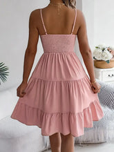 Pink Tiered Spaghetti Strap Sundress Casual Dresses