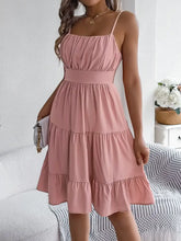 Pink Tiered Spaghetti Strap Sundress Casual Dresses