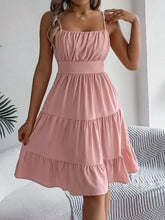 Pink Tiered Spaghetti Strap Sundress Casual Dresses