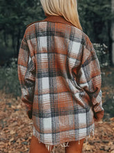 Plaid Collared Neck Button Up Shacket Woman Outerwear