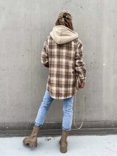 Plaid Hooded Shirt Jacket with Long Sleeve Length for Women Woman Outerwear