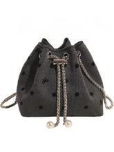 Plaid Drawstring Bucket Bag with Pearl Accents and Chain Strap Shoulder Bags
