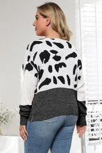 Plus Size Cow Print Color Block Sweater Long Sleeve Pullover Sweater Pullovers