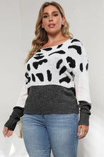 Plus Size Cow Print Color Block Sweater Long Sleeve Pullover Sweater Pullovers
