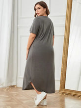 Plus Size Gray V-Neck Short Sleeve T-Shirt Dress with Pocket Dresses