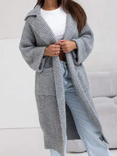 Pocketed Collared Neck Dropped Shoulder Cardigan Gray One Size Woman Outerwear