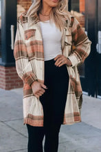 Pocketed Plaid Collared Neck Shacket Woman Outerwear