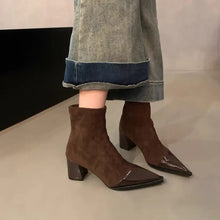 Leopard Print Ankle Boots with Block Heel and Pointed Toe Dark Brown Woman Boots