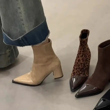 Leopard Print Ankle Boots with Block Heel and Pointed Toe Woman Boots