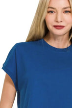 Premium Cotton Relaxed Crop Tee for Women Blue Short Sleeve T Shirt Woman T Shirts