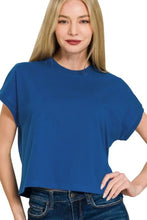 Premium Cotton Relaxed Crop Tee for Women Blue Short Sleeve T Shirt LT NAVY Woman T Shirts