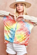 Print Block V Neck Top with Contrast Stitching for Women Woman T Shirts