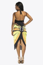 Printed Halter-Neck Wrap Dress with Butterfly Wing Shawl Cover-Up Swimwear Cover-Ups