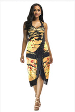 Printed Halter-Neck Wrap Dress with Butterfly Wing Shawl Cover-Up Swimwear Cover-Ups