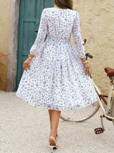 Printed Round Neck Long Sleeve Midi Dress Woman Dress