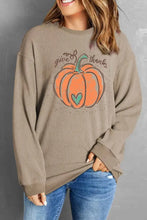 Pumpkin Graphic Round Neck Long Sleeve Sweatshirt Tan Woman Sweatshirts