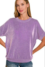 Purple and White Corded Rib Short Sleeve Blouse for Women VIOLET Woman T Shirts