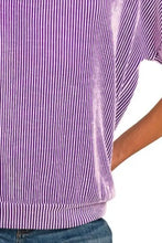Purple and White Corded Rib Short Sleeve Blouse for Women Woman T Shirts