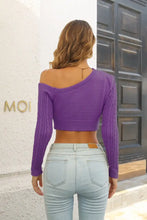 Purple Off the Shoulder Cable Knit Crop Top Long Sleeve Sweater Sweater Pullovers