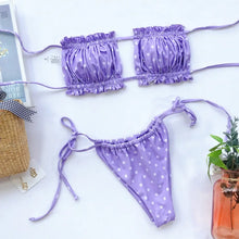 Purple Polka Dot Bikini Set with Removable Padding and Tie Side Bottoms Swimwear