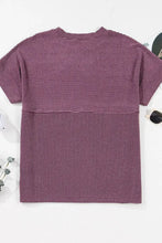Purple Striped Short Sleeve Ribbed Knit Top for Women Woman T Shirts