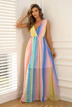 Rainbow Striped Sleeveless Maxi Dress Evening Dresses