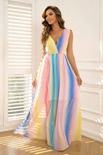 Rainbow Striped Sleeveless Maxi Dress Evening Dresses