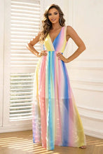 Rainbow Striped Sleeveless Maxi Dress Multicolor Evening Dresses