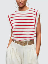 Red and White Striped Sleeveless Top with Wide Leg Pants Set Woman T Shirts