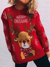 Red Christmas Reindeer Sweater Long Sleeve Pullover Sweater Pullovers