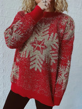 Red Christmas Sweater with Gold Snowflakes and Slightly Stretchy Material Sweater Pullovers