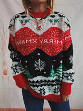 Red Christmas Sweater with Patterned Sleeves Long Sleeve Length Red Sweater Pullovers