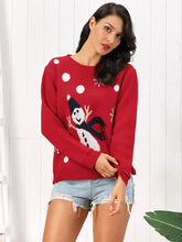 Red Christmas Sweater with Snowman Long Sleeve Stretch Pullover Sweater Pullovers