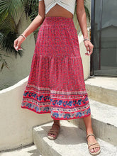 Red Floral Print Midi Skirt in 100 Percent Viscose Hot Pink Woman Skirts
