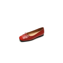 Red Leather Ballet Flats with Bow Detail for Women Red Woman Loafers
