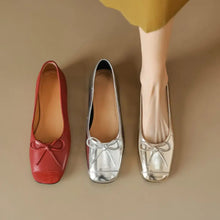 Red Leather Ballet Flats with Bow Detail for Women Woman Loafers