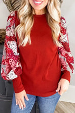 Red Long Sleeve Top with Patterned Sleeves for Women Sleeve Length Options Woman T Shirts