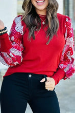 Red Long Sleeve Top with Patterned Sleeves for Women Sleeve Length Options Rust Woman T Shirts
