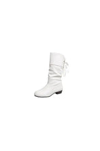 Red Slouch Boots and White Mid Calf Ribbon Boots for Women White Woman Boots