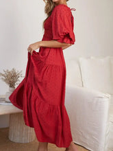 Red Swiss Dot Square Neck Tiered Midi Dress Casual Dresses