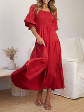 Red Swiss Dot Square Neck Tiered Midi Dress Casual Dresses