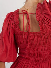 Red Swiss Dot Square Neck Tiered Midi Dress Casual Dresses