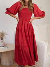 Red Swiss Dot Square Neck Tiered Midi Dress Scarlet Casual Dresses