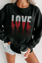 Rhinestone LOVE Round Neck Long Sleeve Sweatshirt Black Woman Sweatshirts
