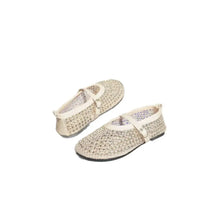 Rhinestone Mesh Mary Jane Flats for Women Stylish Loafers Beige Woman Loafers