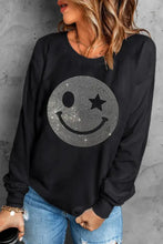 Rhinestone Smile Long Sleeve Sweatshirt Black Woman Sweatshirts